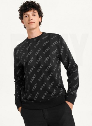 DKNY All Over Logo French Terrycrewneck Sweatshirts Herren Schwarz | Austria_D0579