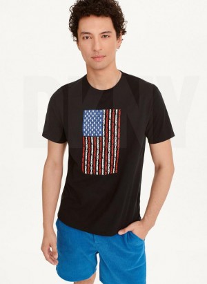 DKNY American Flag Logo T-shirts Herren Schwarz | Austria_D0485