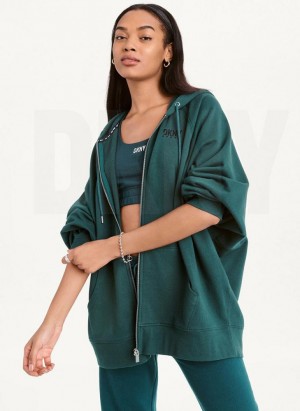 DKNY Balance Oversized Full Zip Hoodies Damen Olivgrün | Austria_D1725