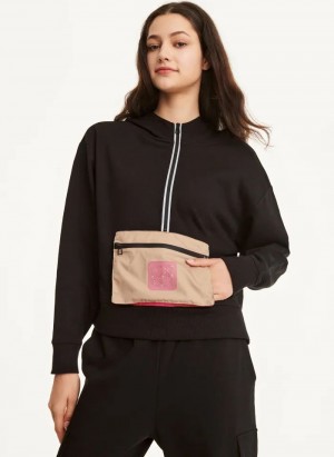 DKNY Baumwoll French Terrywith Bag Kangaroo Pocket Hoodies Damen Schwarz | Austria_D0300