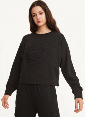 DKNY Baumwoll Jersey Crew With Logo Embossing Sweatshirts Damen Schwarz | Austria_D0769