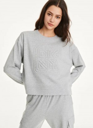 DKNY Baumwoll Jersey Crew With Logo Embossing Sweatshirts Damen Grau | Austria_D0932