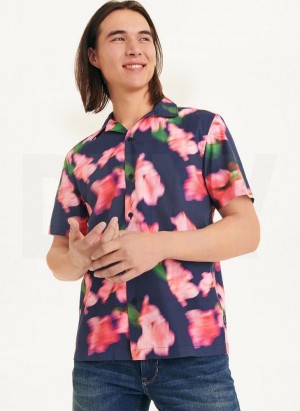 DKNY Blurred Floral Camp Hemd Herren Navy Rosa | Austria_D1530