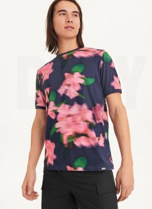 DKNY Blurry Floral Crew T-shirts Herren Navy Rosa | Austria_D0544