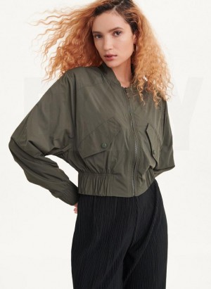 DKNY Bomber Jacken Damen Olivgrün | Austria_D1364