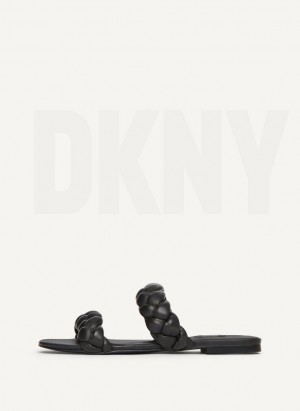 DKNY Braided Double Riemen Pantoletten Damen Schwarz | Austria_D0183