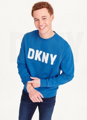 DKNY Chenille Logo Crewneck Sweatshirts Herren Blau | Austria_D1042