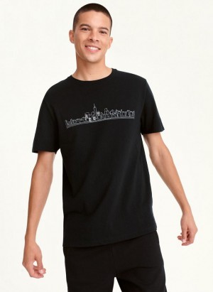 DKNY Cityscape Sketch T-shirts Herren Schwarz | Austria_D0351