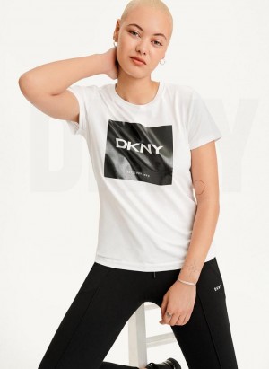 DKNY Coated Box Logo T-shirts Damen Weiß | Austria_D1662