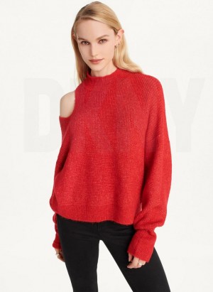 DKNY Cold Shoulder Pullover Damen Tiefesrot | Austria_D1052