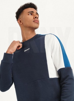 DKNY Colorblock French Terry Front Logo Crewneck Sweatshirts Herren Navy | Austria_D1759