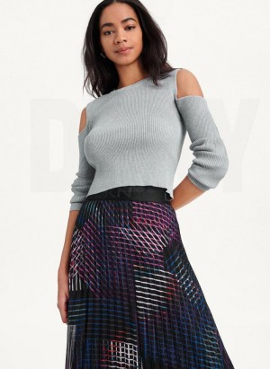 DKNY Crewneck Cut Out Shoulder Pullover Damen Grau | Austria_D1856