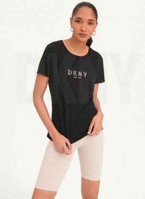 DKNY Crinkle Foil Spec Logo T-shirts Damen Schwarz | Austria_D1074