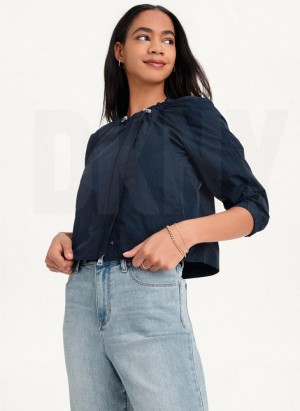 DKNY Cropped With Elastic Collar Jacken Damen Blau | Austria_D0331