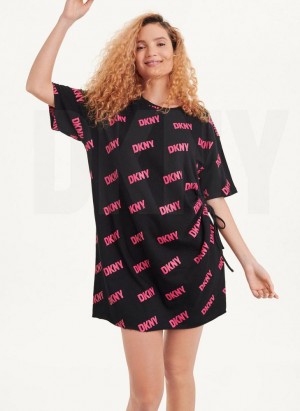 DKNY Cutout T-Shirt Kleid Damen Schwarz Fuchsie | Austria_D0698