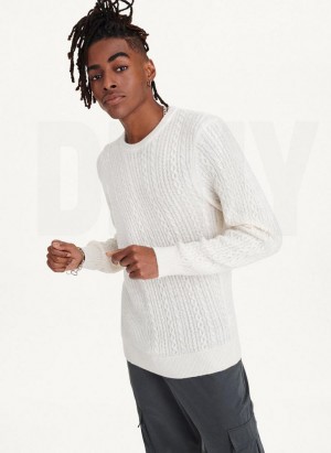 DKNY Diagonal Cable Crew Pullover Herren Weiß | Austria_D1732