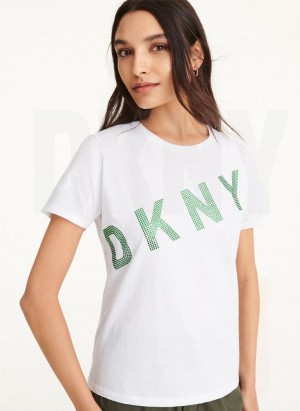 DKNY Diagonal Rhinestone Logo T-shirts Damen Weiß | Austria_D0898