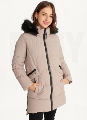 DKNY Double-Pocketed Faux-Fur Long Puffer Mäntel Damen Beige | Austria_D0140