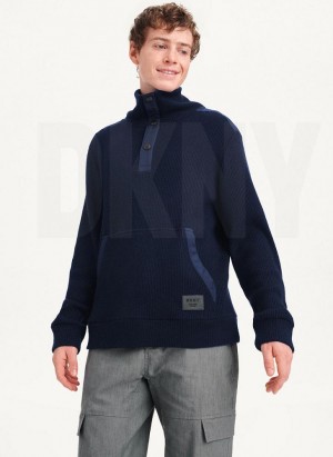 DKNY Double Knit Rib Funnel Neck Pullover Herren Navy | Austria_D0129