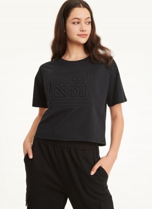 DKNY Embossed Logo Jersey T-shirts Damen Schwarz | Austria_D0600