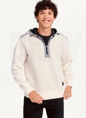 DKNY Faux-Shearling Pullover Hoodies Herren Weiß | Austria_D0542