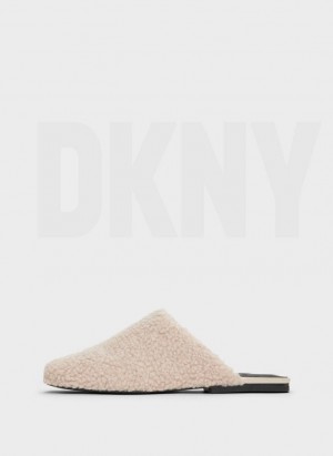 DKNY Flache Sherpa Pantoletten Damen Weiß | Austria_D0805