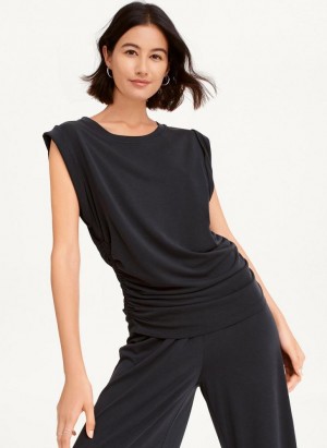 DKNY Flange Sleeve With Side Ruching Tanktop Damen Schwarz | Austria_D1630