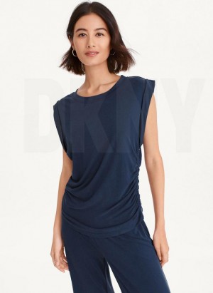 DKNY Flange Sleeve With Side Ruching Tanktop Damen Navy | Austria_D0396