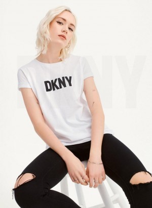 DKNY Foundation Logo T-shirts Damen Weiß Schwarz | Austria_D0554