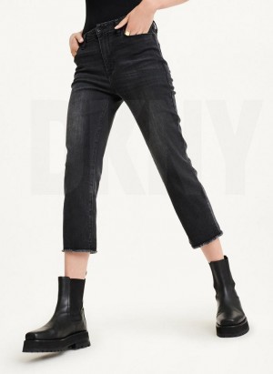 DKNY Foundation Slim Stright Crop With Raw Hem Jeans Damen Schwarz | Austria_D0764