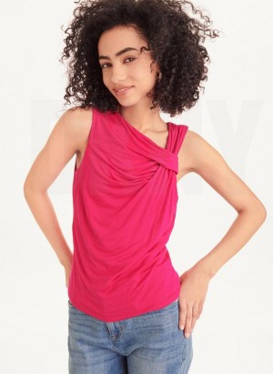 DKNY Gathered Knit Tanktop Damen Rosa | Austria_D1127