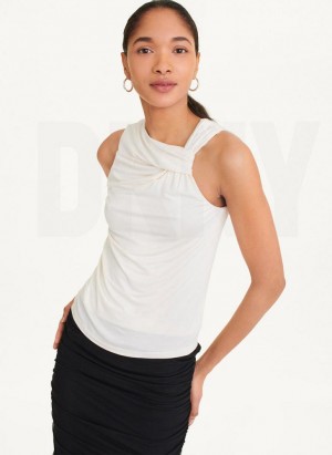 DKNY Gathered Knit Tanktop Damen Weiß | Austria_D1350