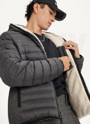 DKNY Gesteppt Reversible Sherpa Jacken Herren Grau | Austria_D0937