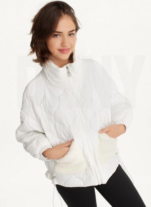 DKNY Gesteppt With Sherpa Pockets Mäntel Damen Weiß | Austria_D0942