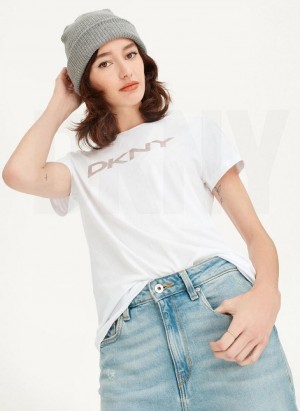 DKNY Glitter Logo T-shirts Damen Weiß | Austria_D1635