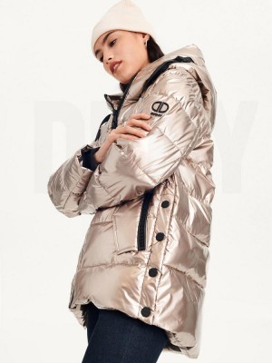 DKNY Glossy Mid Length Pufferjacke Damen Gold | Austria_D1125