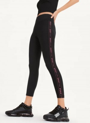 DKNY High Taille 7/8 Tight with Logo Taping Leggings Damen Schwarz Rosa | Austria_D0176