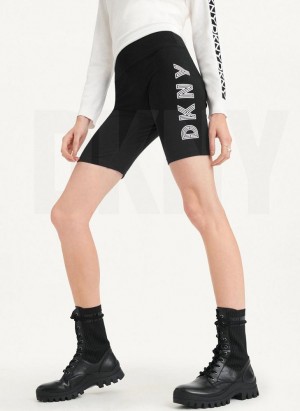 DKNY High Taille Track Logo Bike Kurze Hose Damen Schwarz Weiß | Austria_D0732