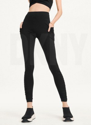 DKNY High Taille With Ruched Details Leggings Damen Schwarz | Austria_D1510