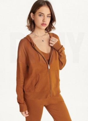 DKNY Knit Hoodies Damen Braun | Austria_D1217