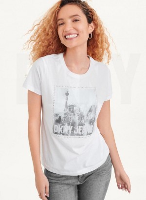 DKNY Kurzes Sleeve City Logo T-shirts Damen Weiß | Austria_D1339