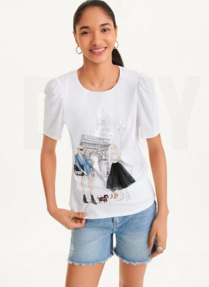 DKNY Kurzes Sleeve Conversational T-shirts Damen Weiß | Austria_D1780