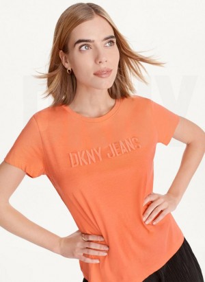 DKNY Kurzes Sleeve Embossed Logo T-shirts Damen Orange | Austria_D1640