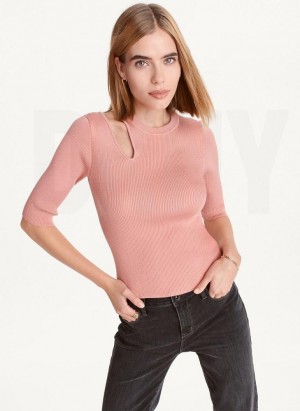 DKNY Kurzes Sleeve Shoulder Cut Out Pullover Damen Rosa | Austria_D1094