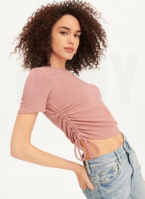 DKNY Kurzes Sleeve Side Ruched T-shirts Damen Rosa | Austria_D0871