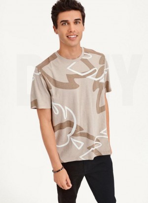 DKNY Leaves Print Slub Jersey T-shirts Herren Khaki | Austria_D1388