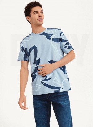 DKNY Leaves Print Slub Jersey T-shirts Herren Navy | Austria_D1431