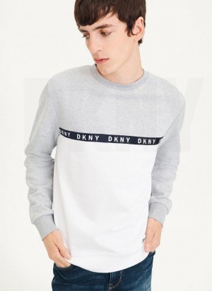 DKNY Logo Fleece Crew Sweatshirts Herren Grau Weiß | Austria_D1803