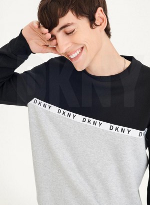 DKNY Logo Fleece Crew Sweatshirts Herren Schwarz Grau | Austria_D1446