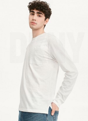 DKNY Long Sleeve Crew Pocket Slub Jersey T-shirts Herren Weiß | Austria_D0217